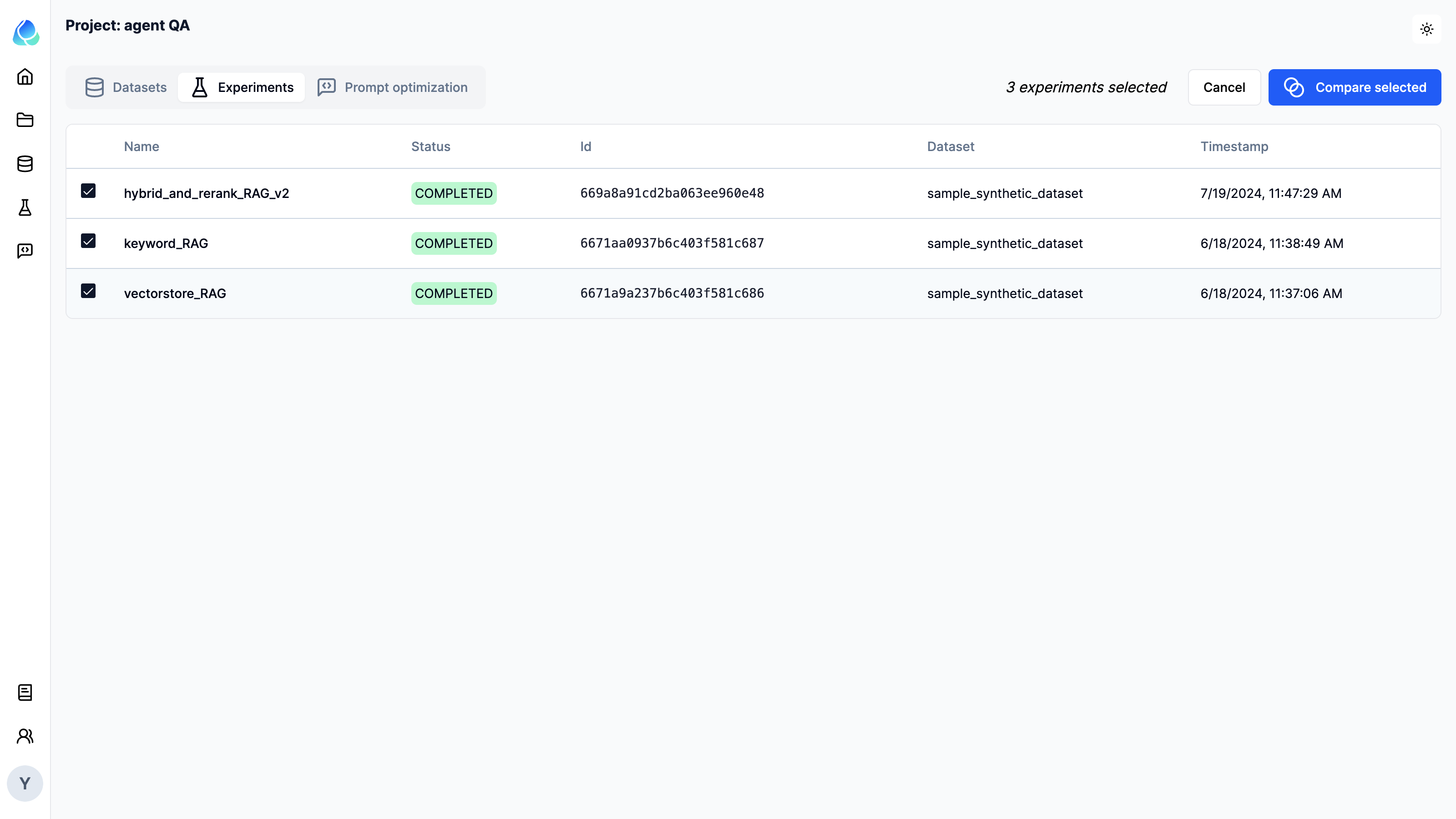 Compare results from multiple experiments